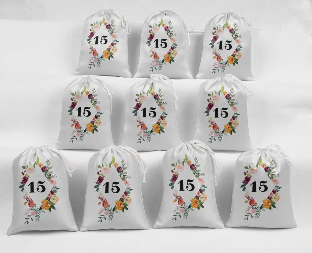 Darling Souvenir Purple Floral Quinceanera Party Supplies Drawstring Pouches Favor Bags 15