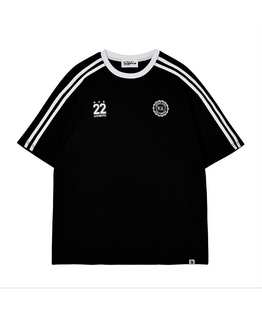 THE GREEN LAB Soccer Football Color Block Short Sleeve T-Shirt [Black]