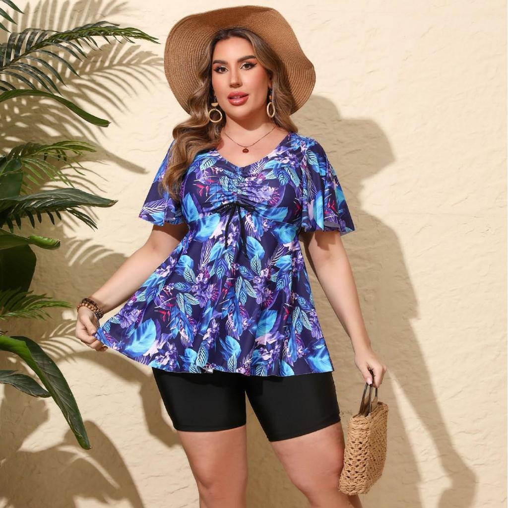 Vetacats25 Plus Size Women's European American Print Tankini Swimsuit