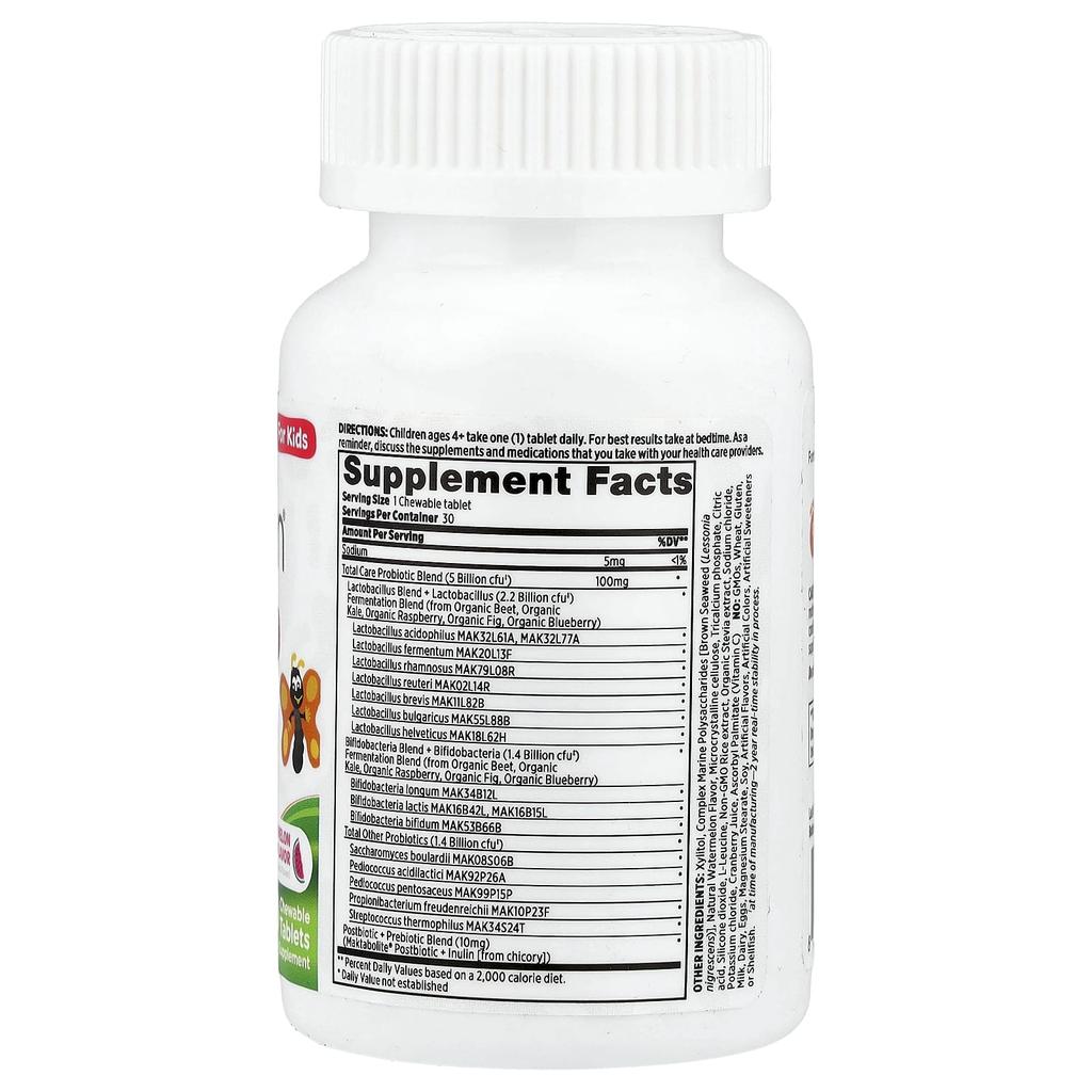 Children's, My Little Bugs, Total Care Probiotic + Prebiotic & Postbiotic, Watermelon Flavor, 30 Chewable Tablets