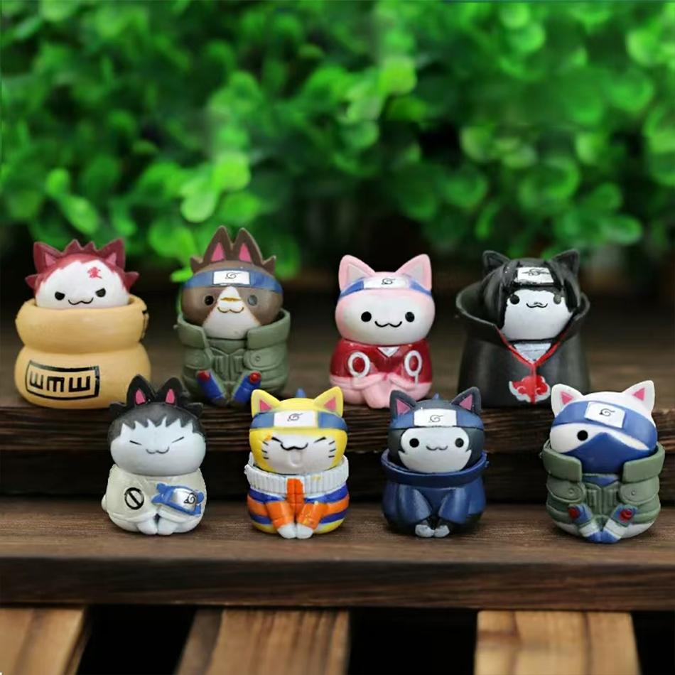 Anime Naruto Figure Toys 3CM Mini Cats Miniatures Kakashi Uchiha Itachi Gaara Q Version Pvc Model Edition Desktop Birthday Gift