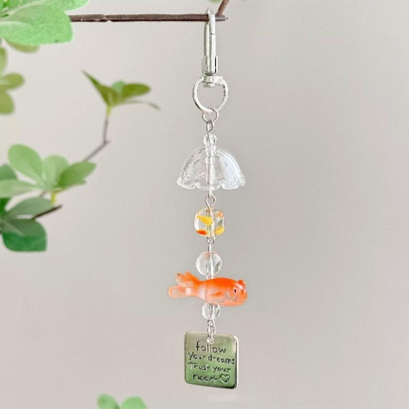 Handmade Beaded Door Charm Resin Keychain Dreamy Goldfish Designs Decorative Accessory