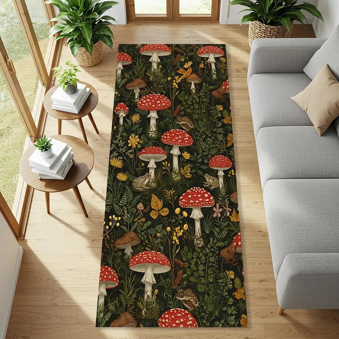

Fairy Tale Forest Carpet, Dreamy Mushroom Pattern Anti-Slip Rug Washable Carpet for Bedroom Living Room, Easy to Clean Mat 40X120CM