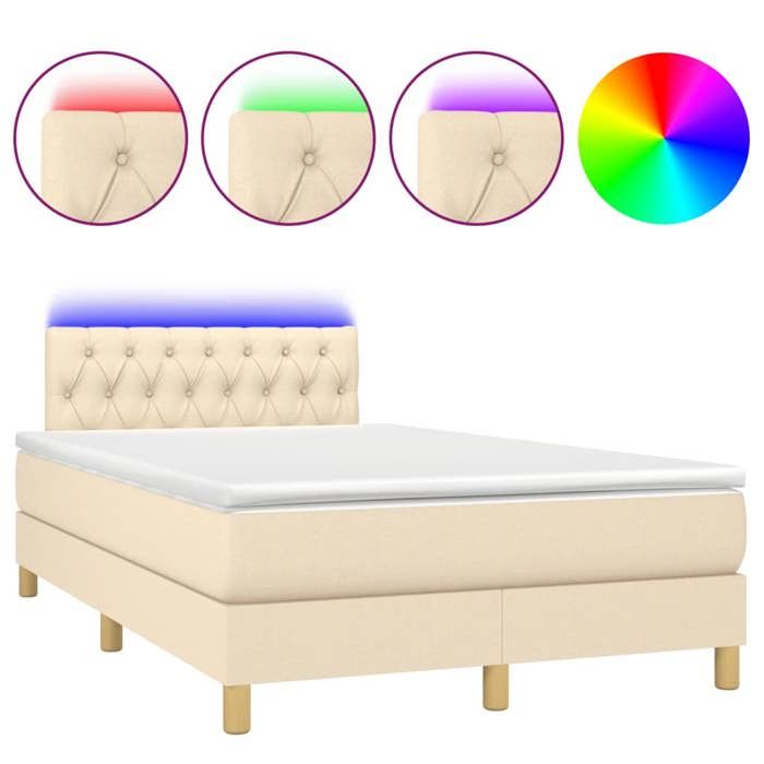 Exclusive House - Slatted Bed Base Mattress and LED Cream 120x190 Cm Fabric