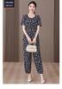 Mother's Summer Two-piece Cotton Silk Pajama Set - Short Sleeve for Women, Wear Indoors or Outside