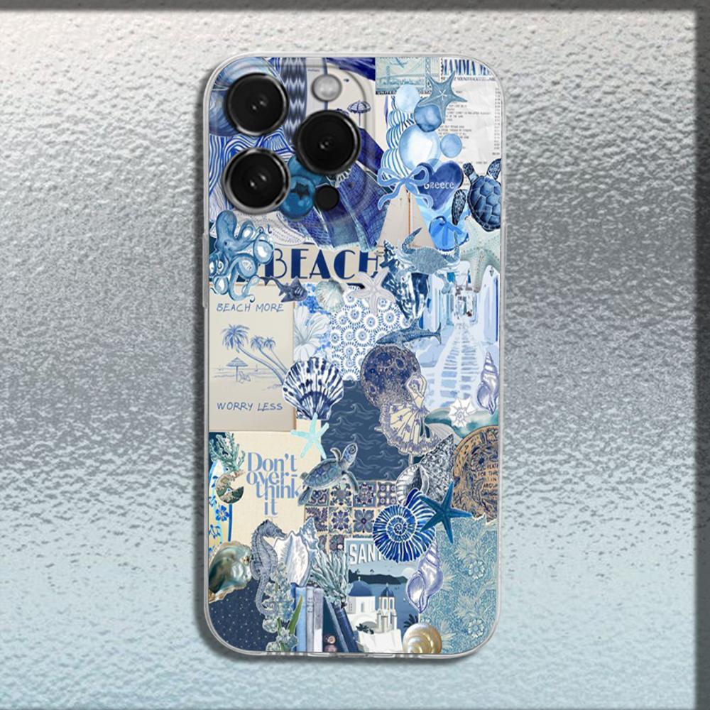 Marine Life Sea Turtle Art Phone Case For iPhone 16,15,14,13,12,11 Plus,Pro,Max,XR,XS,X,Plus,SE,Mini Transparent Soft Cover