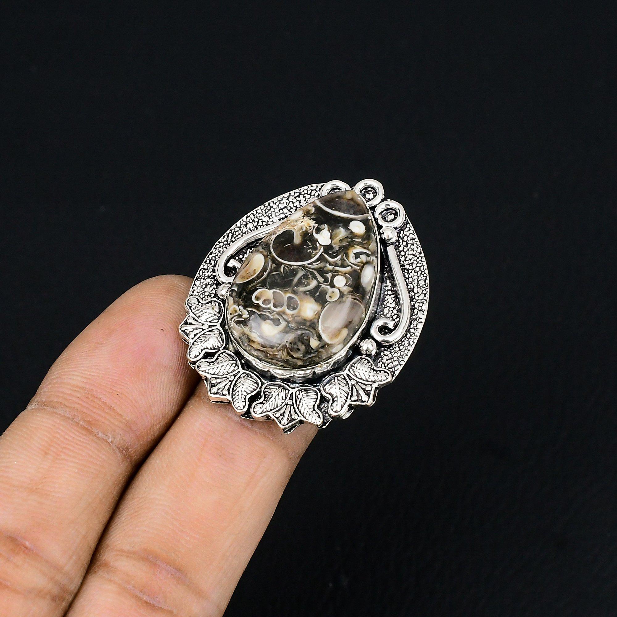 Daughters Day Sale Natural Turritella Agate Sterling Silver Promise Ring US 8.5 8.5