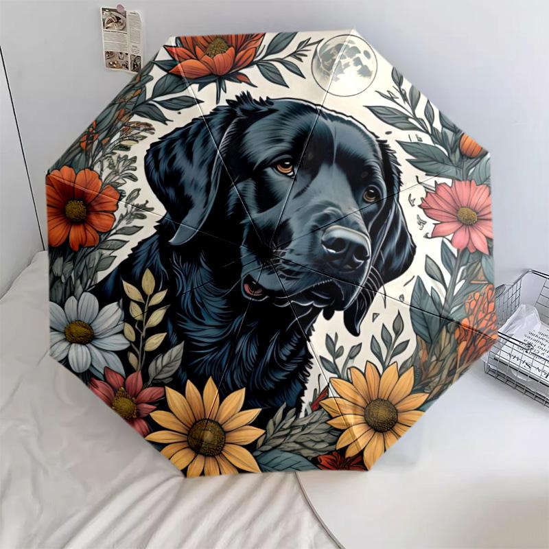 Moonlit Floral Dog Portrait Automatic Umbrella - Suitable Travel Outdoor Portable Umbrella Birthday Gift Daily Essentials