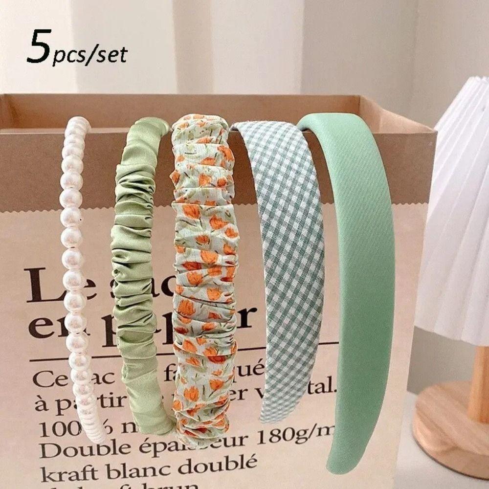 5/7Pcs Pleated Design Fashion Korean Pearl Headband Ladies Hair Accessories Versatile for Summer