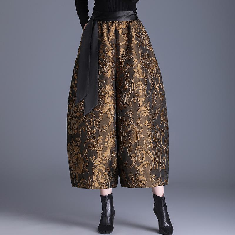 

Женские брюки-фонарики с широкими штанинами из жаккарда с тиснением - Большой размер, бархат, осень/зима 4XL