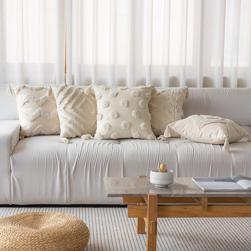 Βοημιανή Φούντα Μαξιλαροθήκη Τρισδιάστατη Τούφτα Κεντημένη Μαξιλαροθήκη Καναπέ Γεωμετρική Γραμμή Διακοσμητικό Μονόχρωμο Μαξιλάρι