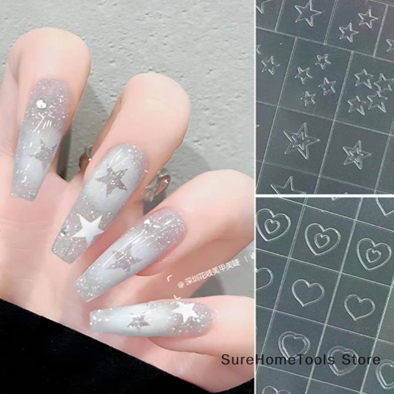 Nail Art Hollow Out Stickers Star Butterfly Love Self-Adhesive Template Stamp Nail Charm Manicure Decorations