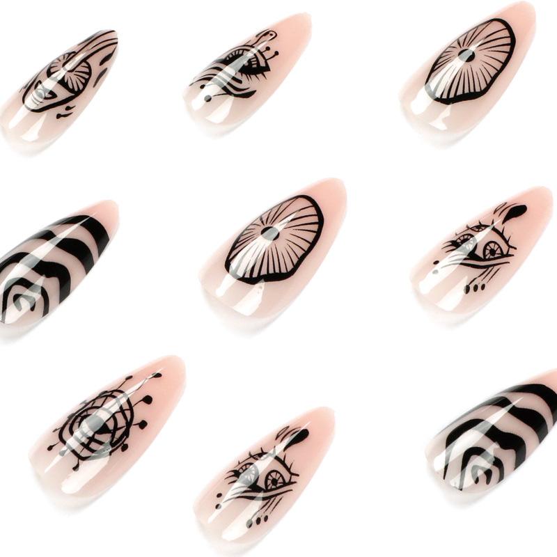 Wearable Manicure Hand Painted Wavy Line Manicure Eye Nail Patch Press On Nail