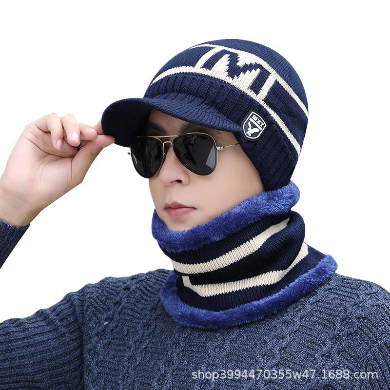 Hat Men's Winter Men's Fleece Thickened Knitted Hat Cycling Warm Hat Windproof Wool Hat Youth