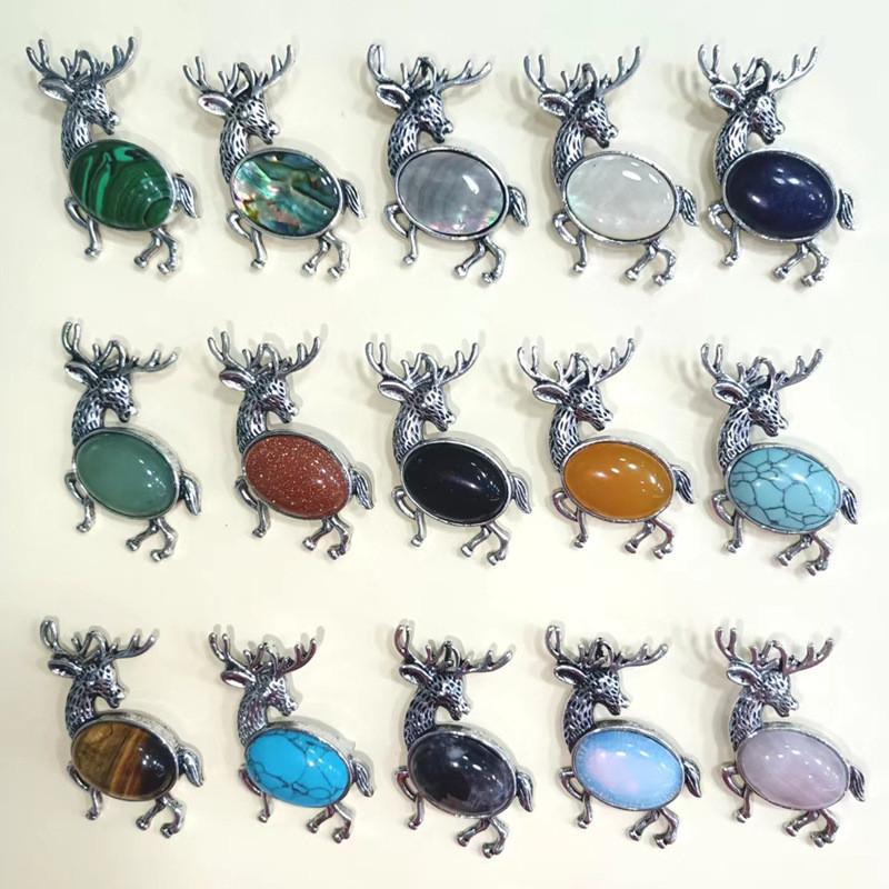 Animal Deer Embellished Metal Brooch Pin With Semi Precious Shell Inlay For Romantic Gift