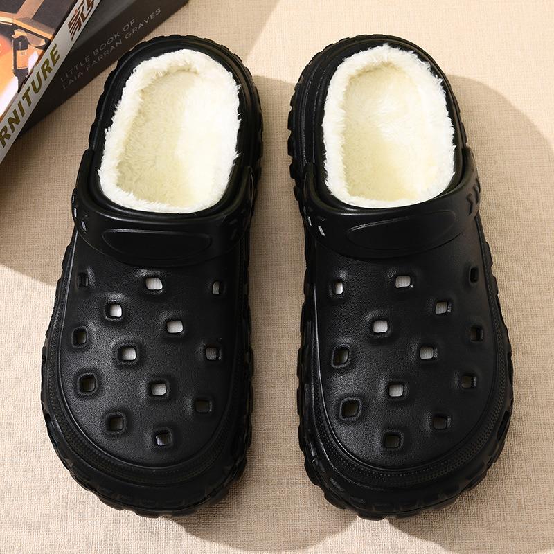 A Pair of Autumn and Winter Cotton Slippers, Women's Velvet Heightening Home Hole Cotton Shoes, and Men's Non-slip Warm Slippers