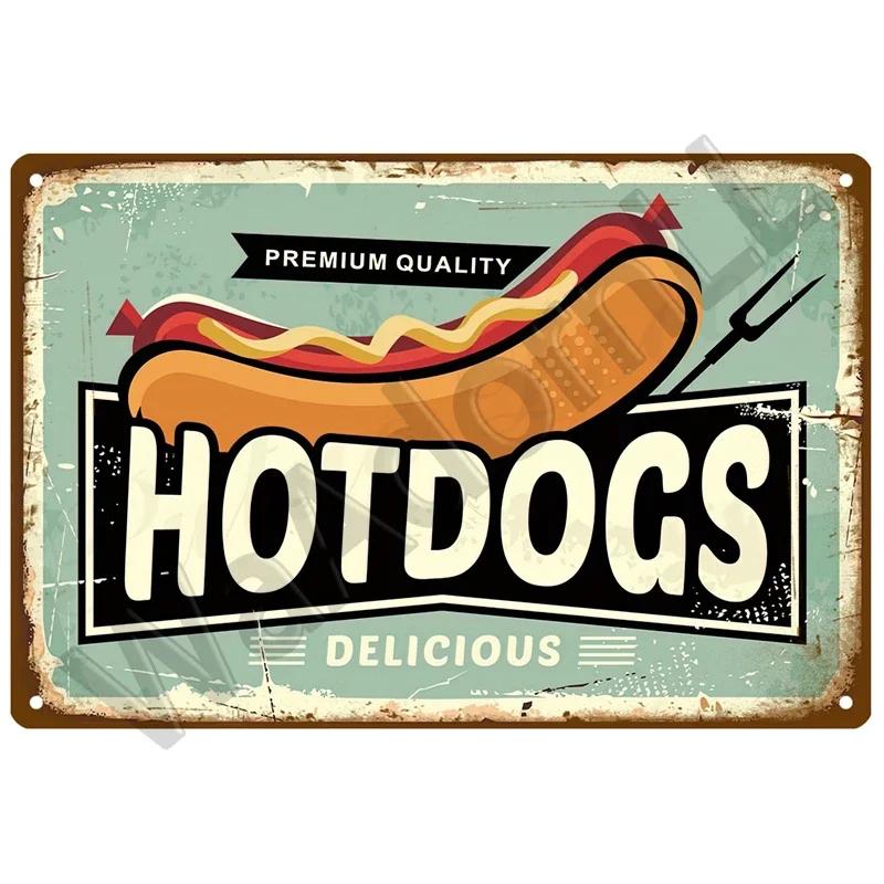 Metal Sign Home Decor Fast Food Vintage Tin Sign Plaque Metal Retro Plate Hot Dog Poster Wall Decor For Kitchen Cafe Diner Bar