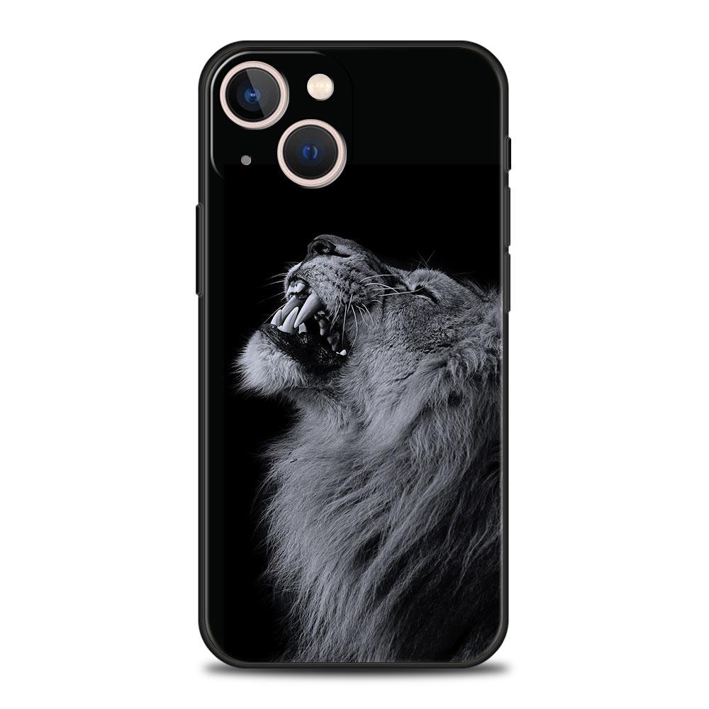 Lion Wild Animals Luxury Phone Case For iPhone 13 15 14 12 Mini 11 Pro MAX XR X SE XS 7 8 Plus Silicone Black Protection Cover