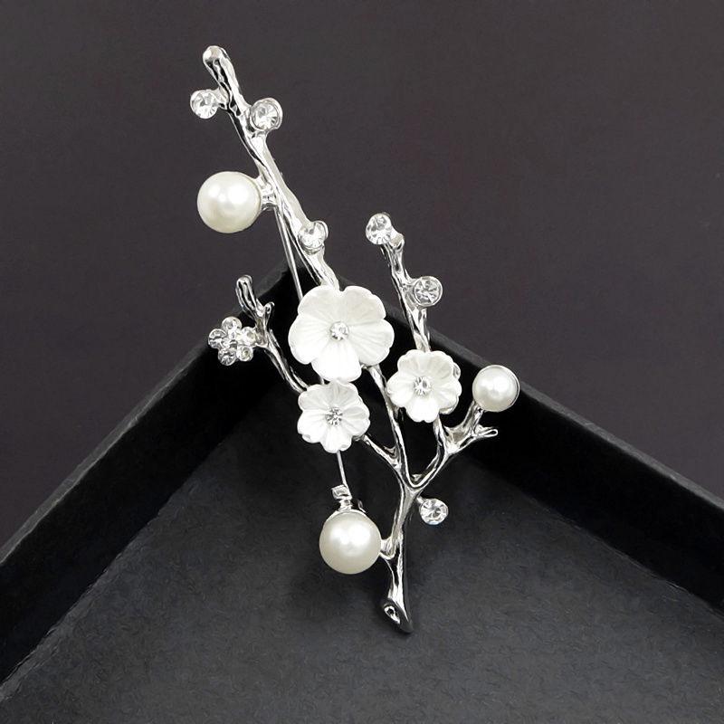 Elegant Crystal Shell Plum Blossom Brooch Pin for Women