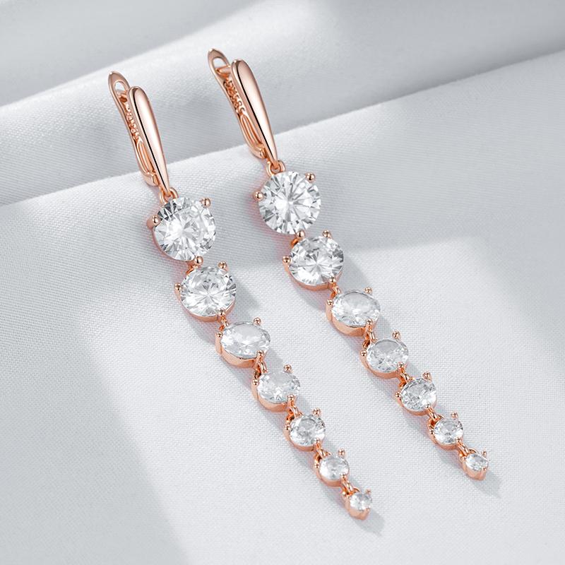 Sparkling White Natural Zircon Long Dangle Earrings For Women Fashion  Rose Gold Color Party Accessories Daily Jewelry