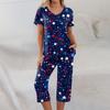 2-teilige Sets für Damen Kurzarm-Oberteil und Hose mit Taschen Sport Weiche Print-Sets