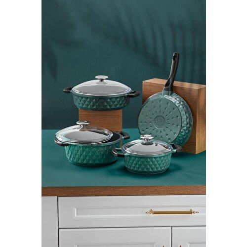 

Taç Carabella Стеклянная крышка Чугунный набор посуды из 7 предметов цвета хаки