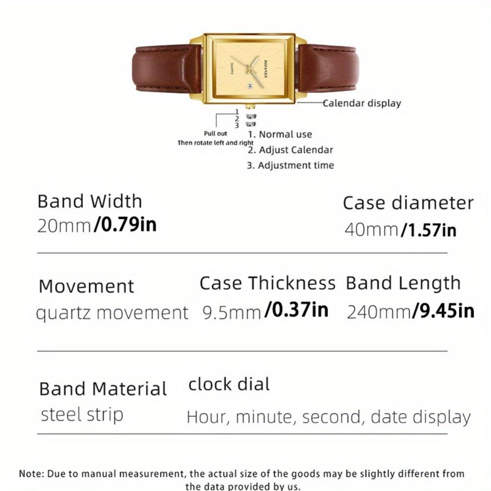 2pcs/set Square Couple's Watch PU Leather Strap Quartz Movement | Gifts for Men or Women | Valentine's Day Gifts