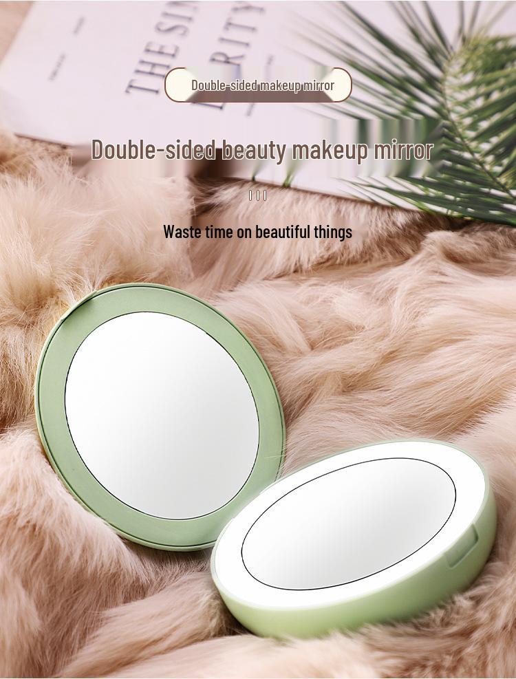 Portable USB-Charging LED Makeup Mirror: Double-Sided Folding Hand Warmer with Light & Magnification