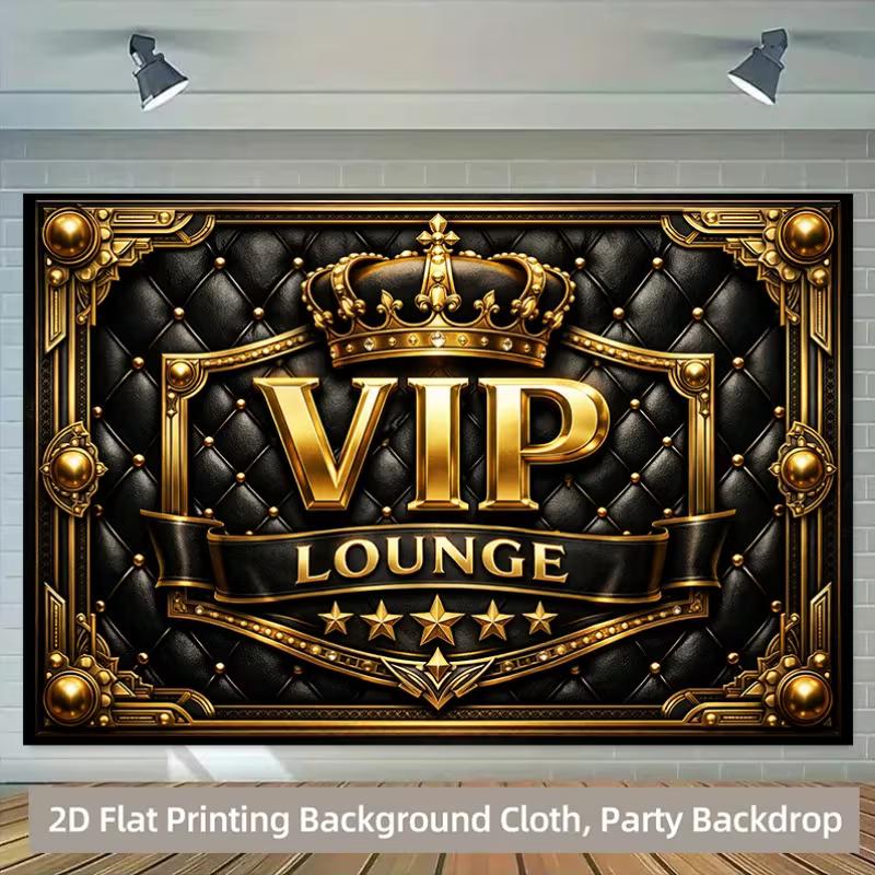 

Елегантний 2D VIP фон, 2D плаский чорний шкіряний фон із золотою короною для розкішної вечірки 47.2x31.5inch/120*80cm