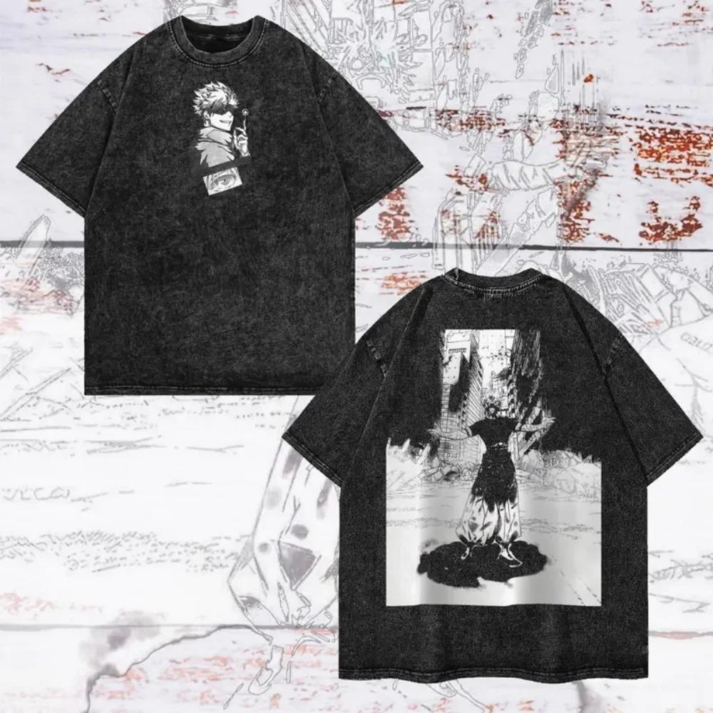 Manga Jujutsu Kaisen Gojo Satoru Graphic Tee For Men Women Clothing Vintage Washed T Shirt Casual Cotton Tshirt Harajuku T-shirt