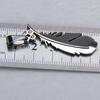 Stainless Steel Feather Necklace Charm Pendant W/ Rhinestone - Silvery