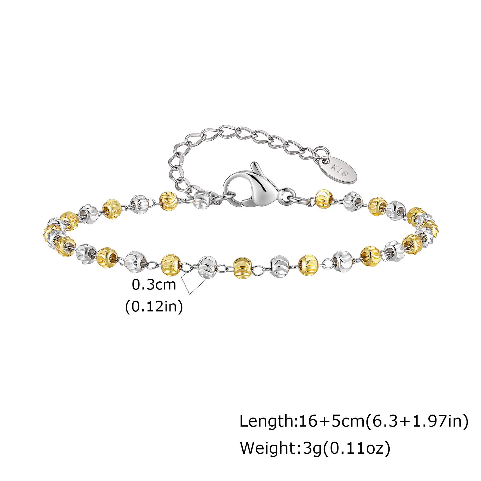 Gold Plated Two Tone Textured Beaded Bracelet for Women, Adjustable Chain Stainless Steel Bracelet, Fashion Exquisite Jewelry