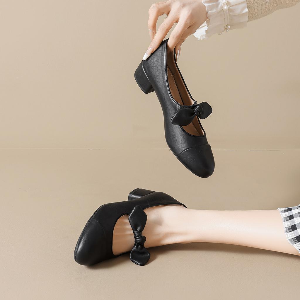 6221-6 French With Skirt, Small Fragrant Style Single Shoes, Women'S Bow, Ballet Thick Heel, Mary Jane Shoes