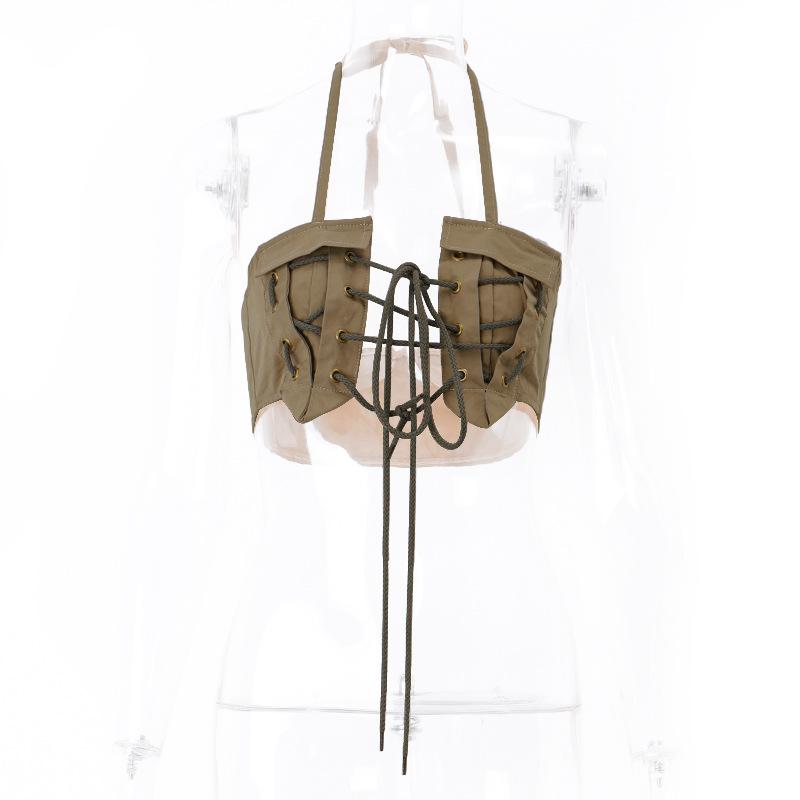 Backless Party Women Club Sexy Summer Halter Y2k Tops Streetwear Vintage Bandage Lace Up Crop Tops
