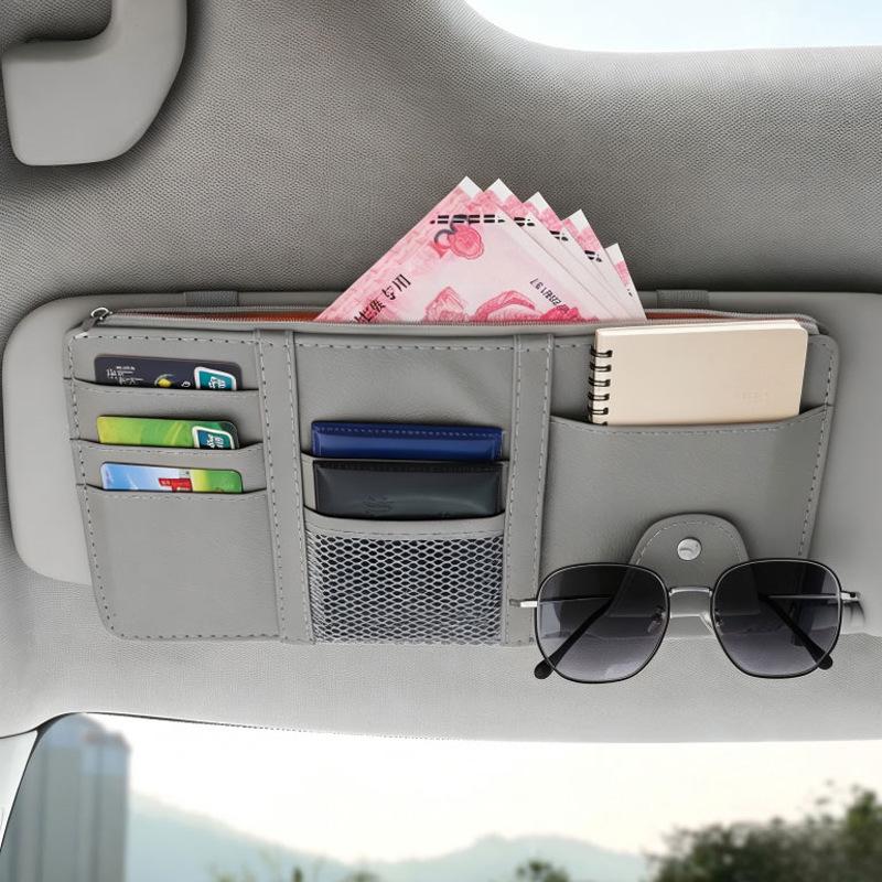 Leather Car Sun Visor Multi-Functional Clip: ID, Card & Glasses Holder
