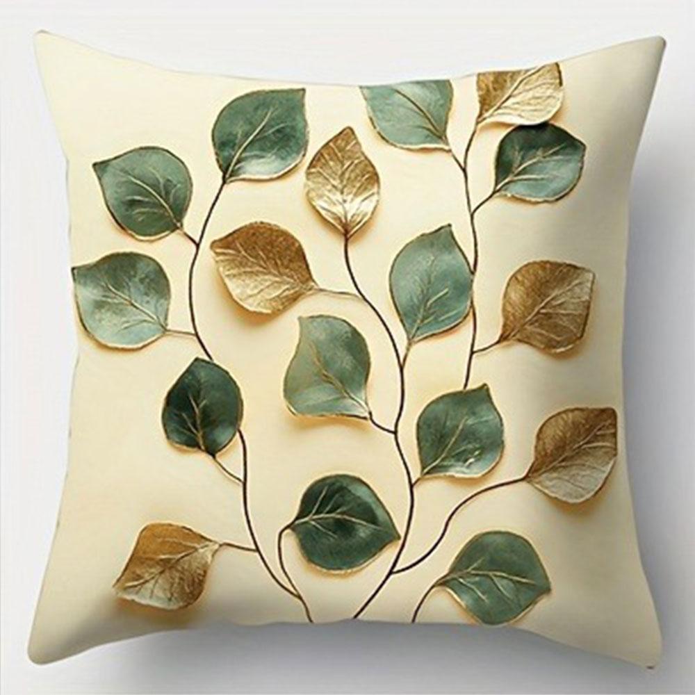 

Золотистый и Зеленый Переплетенный Лиственный Узор Наволочка для Домашнего Декора Гостиная Диван Полиэстер Чехол для Подушки с Молнией 16x16Inch