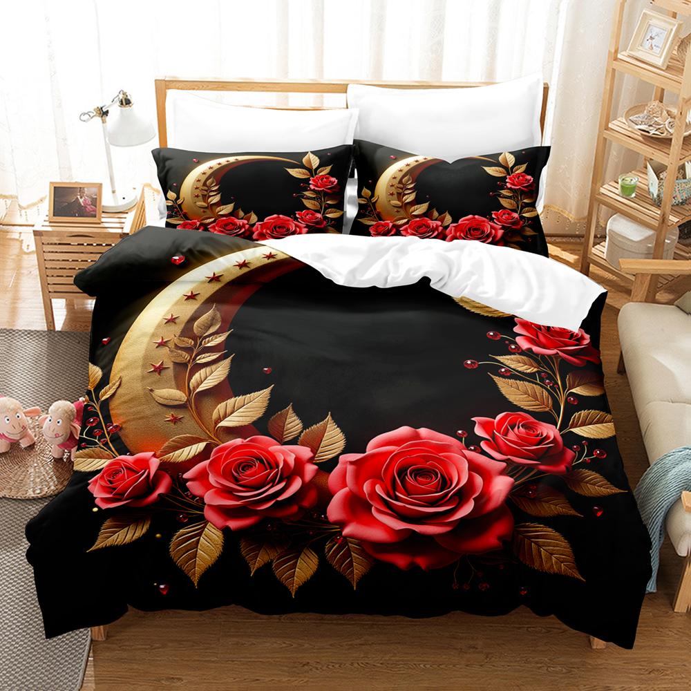 3D Flower Rose Moon Printed Duvet Cover King Twin Queen Double Size Kit Floral Pillowcase  New Wholesale Elegant Bedspread