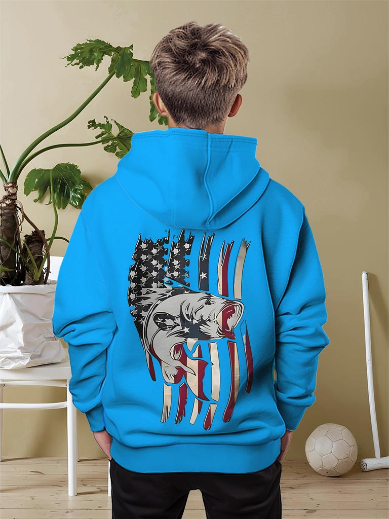 Boys' Casual Hoodie, Shinharajuku Color-changing Fish Print Sports Style Personality Street Print, Daily Travel Must Hoodie