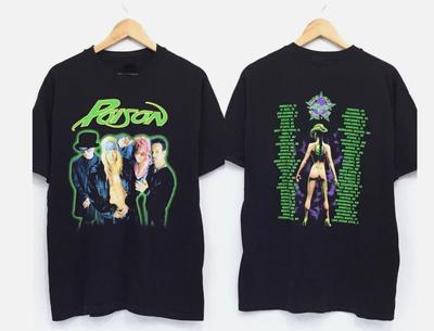 Maglietta nera unisex stile retrò a 2 lati dei Poison anni '90 Vtg