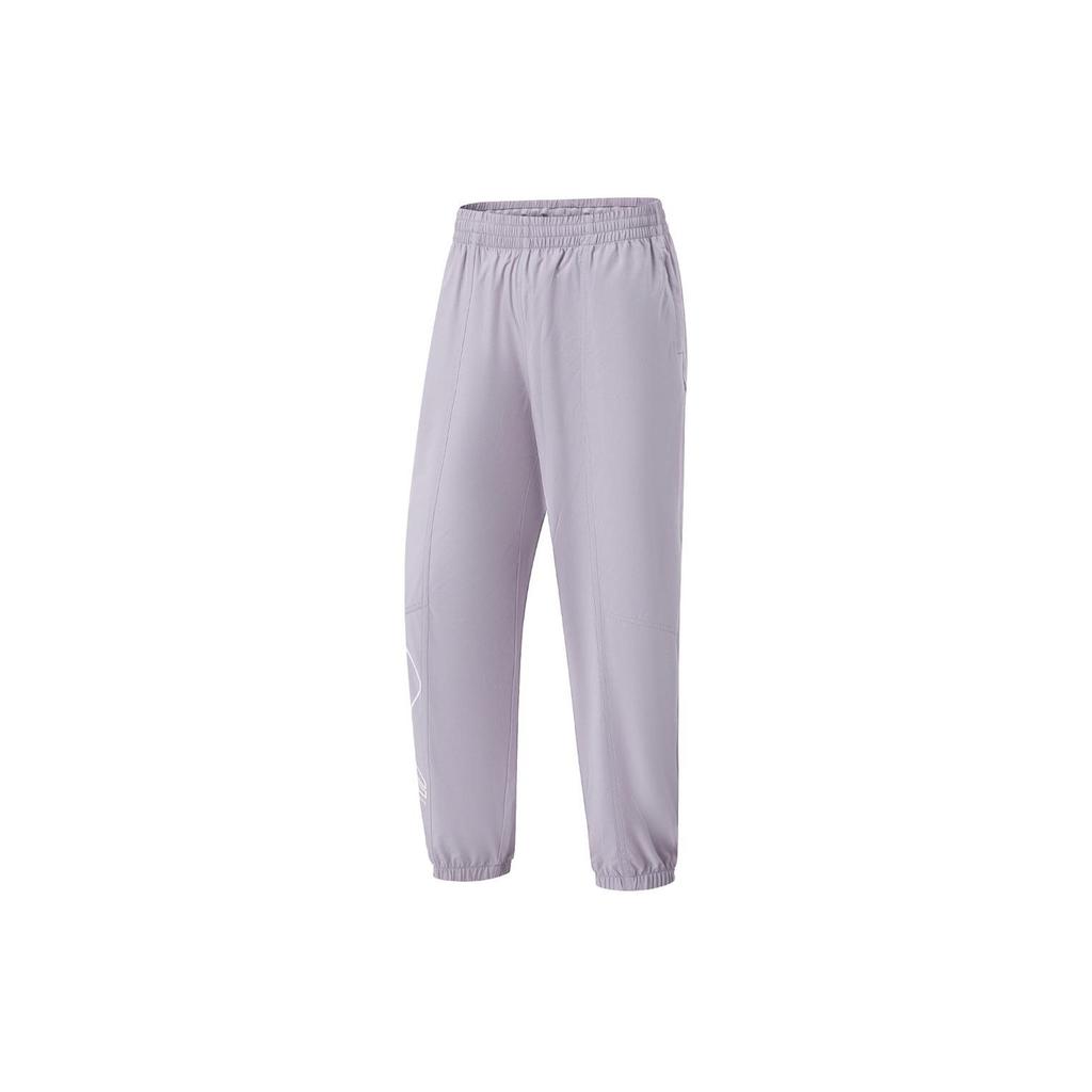 Li Ning Fitness Series Solid Color Brand Logo Mid-Rise Tapered Knit Sports Pants Women Pants Smoky-Purple AYKU664-2
