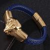 New Mens Bracelets Leo Lion Stainless Steel Clasp Black Leather Bracelet Cuff Wristband Fashion Jewelry