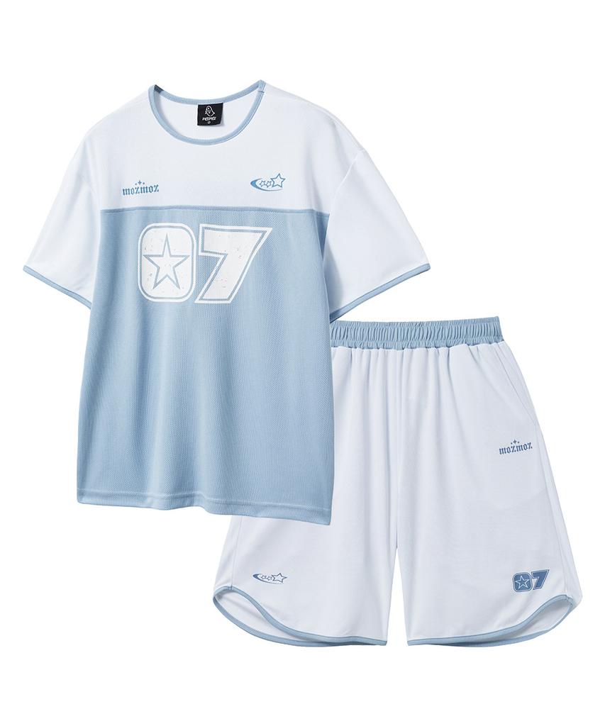 MOZMOZ [Set] Pastel Air Mesh Short Sleeve Training Set Blue