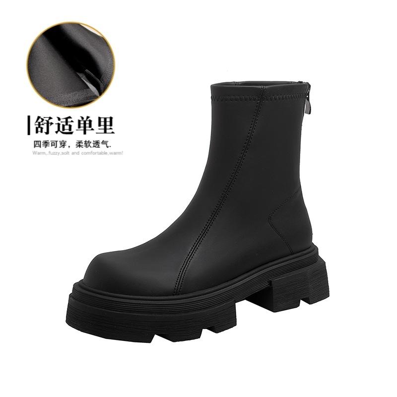 Thick heel thick sole retro boots women's 2025 autumn and winter new rear zipper high boots long boots elastic thin boots