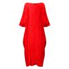 Women's Fashionable Color Round Neck 3/4 Sleeved Cotton Linen Casual Vacation Loose Long Dress