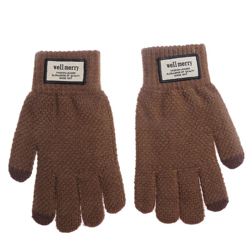 Autumn And Winter Men Padded Thicken Jacquard Touchscreen Gloves Warm Wool Gloves for Cold Weather