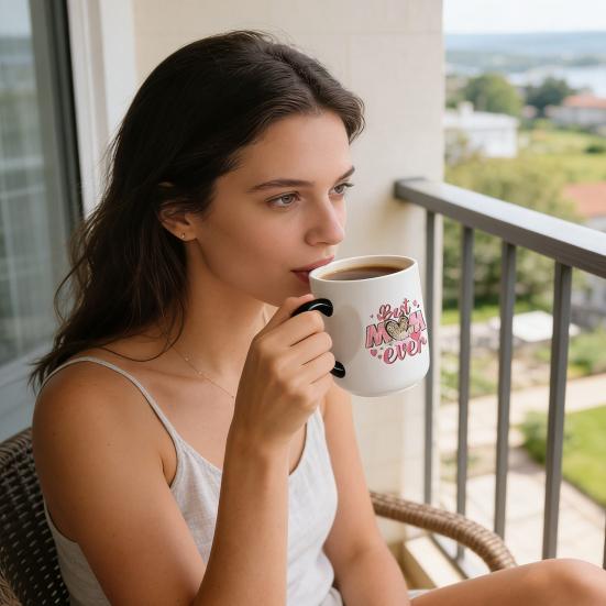 Keramisk Kaffemugg med Hjärtformat Handtag Bästa Mamma Någonsin Färgskiftande Kopp Unik Morsdagspresent till Mamma Farmor