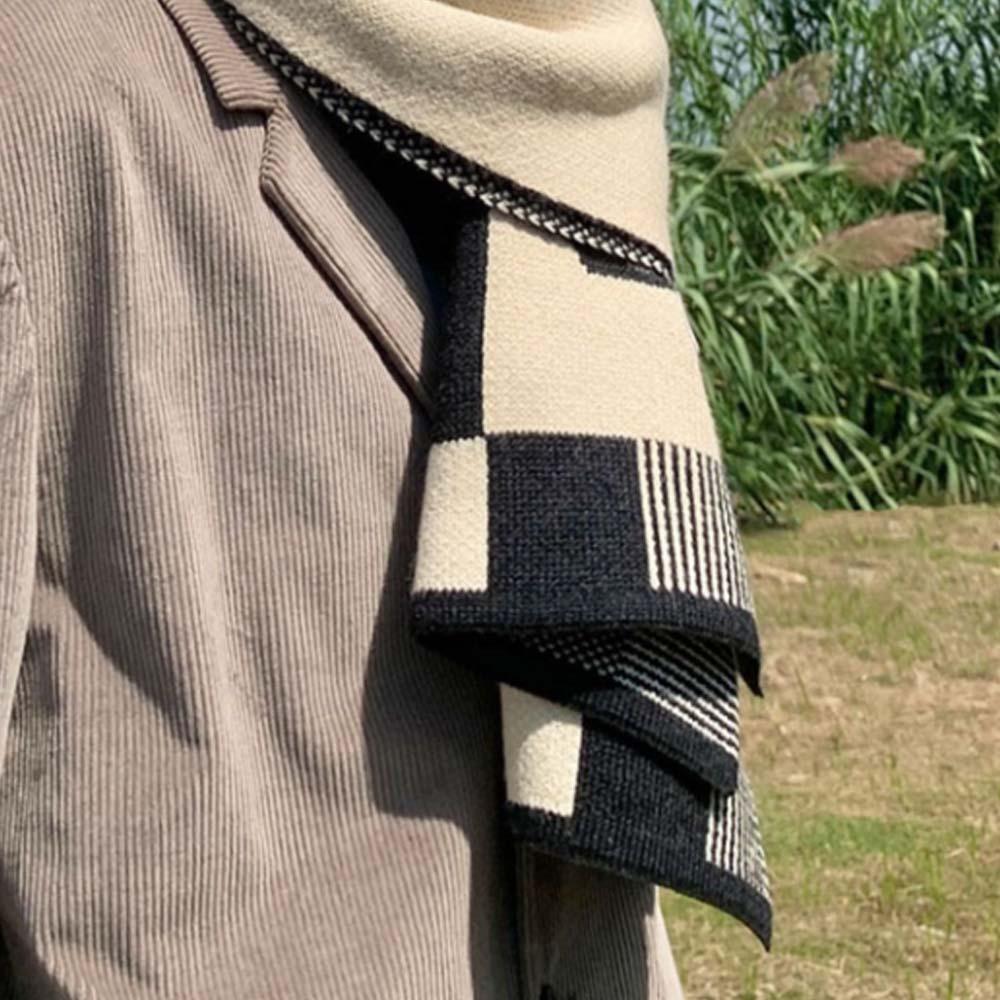 Long Color Blocked Scarf Warmer Men Thick Shawl Gifts R-shaped Knitted Scarf  Festival