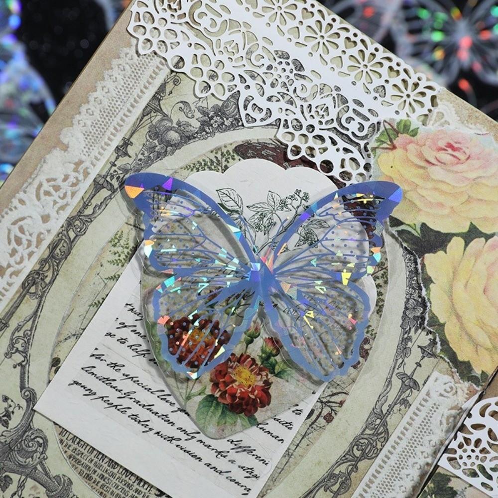 20pcs New PET Bright Sticker Butterfly Colorful DIY Cake Topper Cartoon Scrapbook Stickers For Wedding