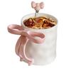Bow Handle Ceramic Mug with Spoon Elegant Coffee Cup Gift Set for Women, Christmas Birthday Mother's Day, Present Idea