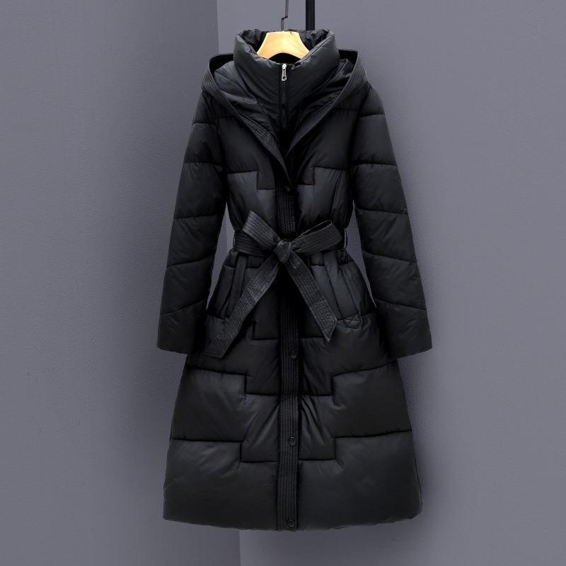Winter new thickened knee long thickened cotton clothes warm jacket waist thin jacket large size